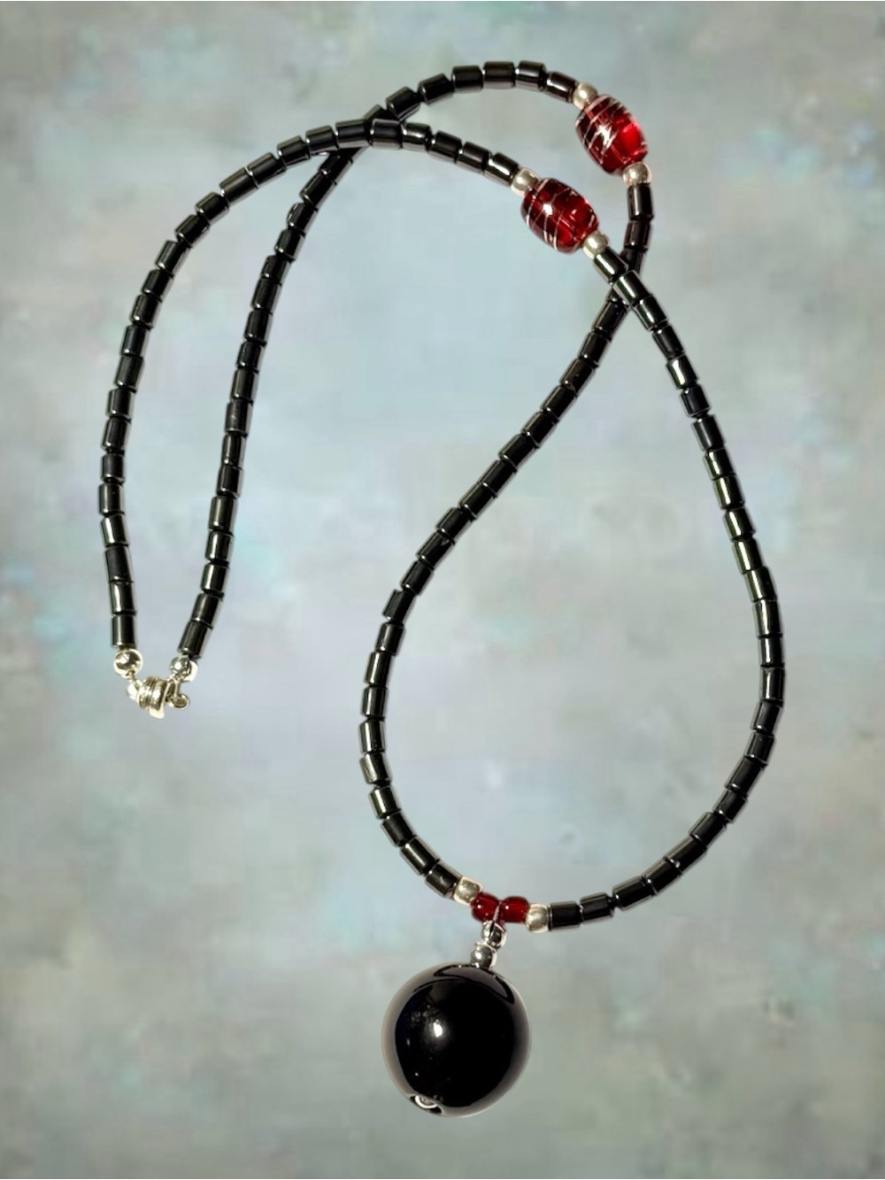 Handmade Necklace Hemalyke  With Black Pendant Bead.